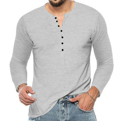 Herren Langarmshirt Weiches Baumwollshirt Mit Knopfleiste