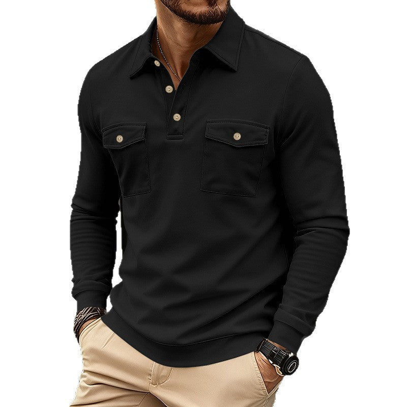 Herren Langarmshirt Modern mit Brusttaschen und Henley Ausschnitt