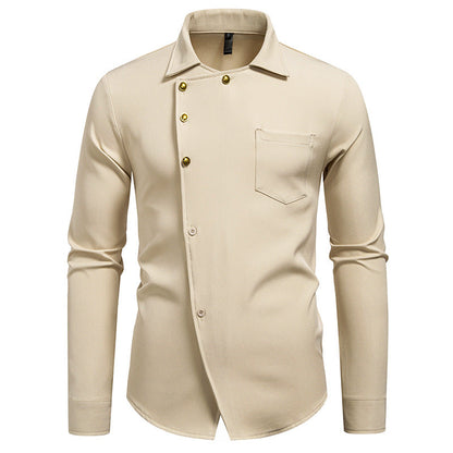 Herren Hemd Elegant Asymmetrisch Goldknöpfe Modern