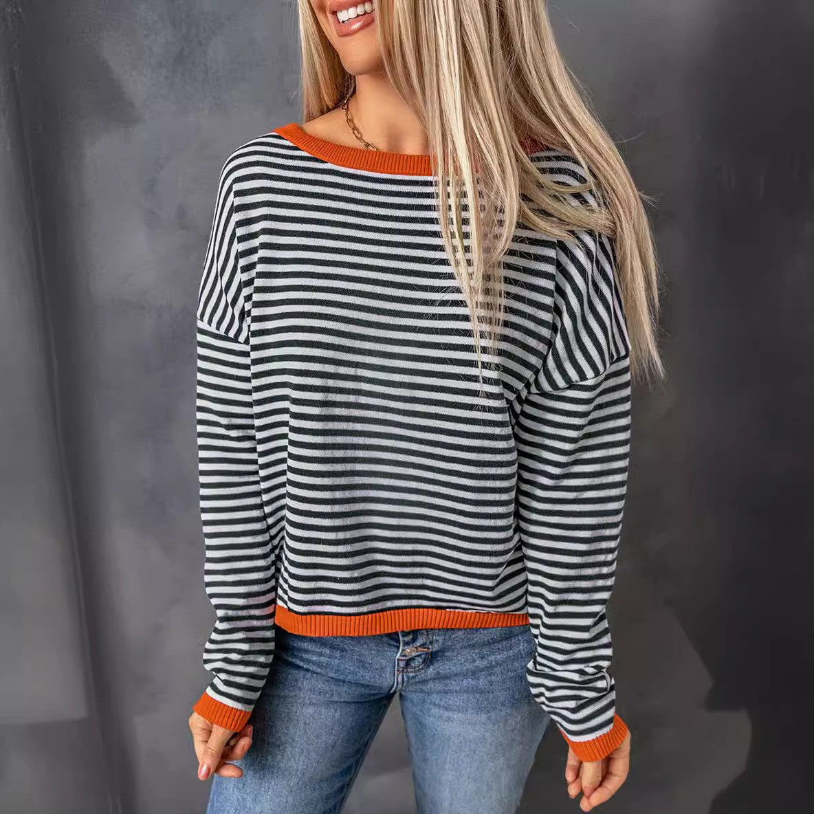 Damen Pullover Lässig Gestreift Modern