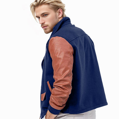 Herren Lederjacke Bikerstyle Kontrastärmel Schwarz