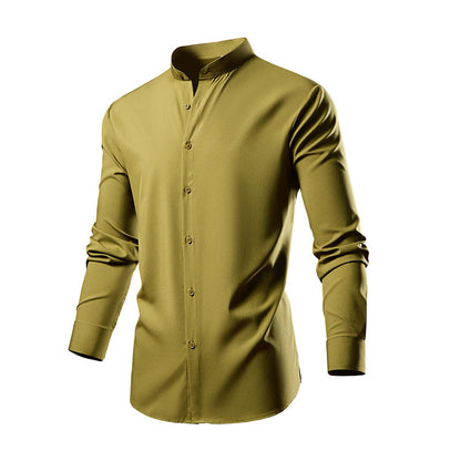 Herren Hemd Langarm Elegant mit Stehkragen und Knöpfen Modern