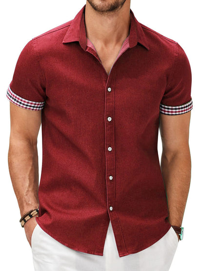 Herren Kurzarmhemd mit modernem Denim-Look und stylischem Karo-Muster BerlinGlamour, der das Leben erleichtert.