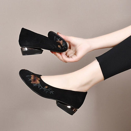 Damen Ballerinas Elegante mit Blumenstickerei Weich