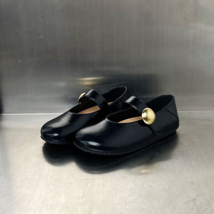 Damen Ballerinas Elegante Riemen Schuhe Goldene Schnalle