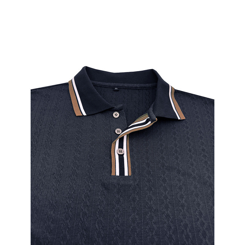 Herren Polo Langarm mit Strickmuster Elegent