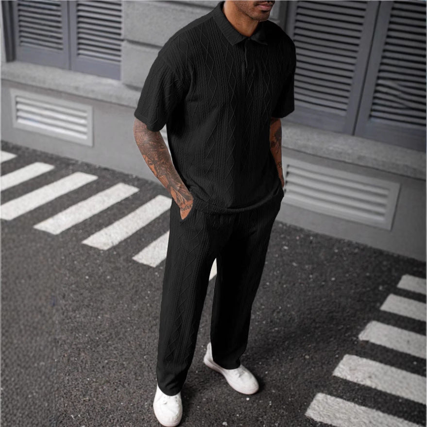 Herren Jogginghose Poloshirt Set Strickdesign Elegante Sportbekleidung - BerlinGlamour