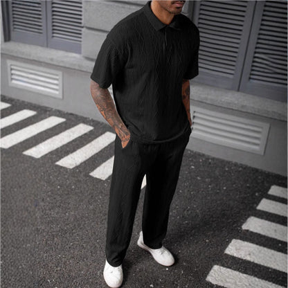 Herren Jogginghose Poloshirt Set Strickdesign Elegante Sportbekleidung - BerlinGlamour