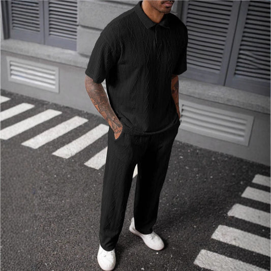 Herren Jogginghose Poloshirt Set Strickdesign Elegante Sportbekleidung - BerlinGlamour