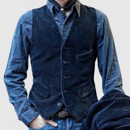 Herren Weste Samtig Kord Stil Elegant Schwarz