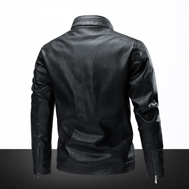 Lederjacke Herren Lässig mit Reißverschlusstaschen Schwarz