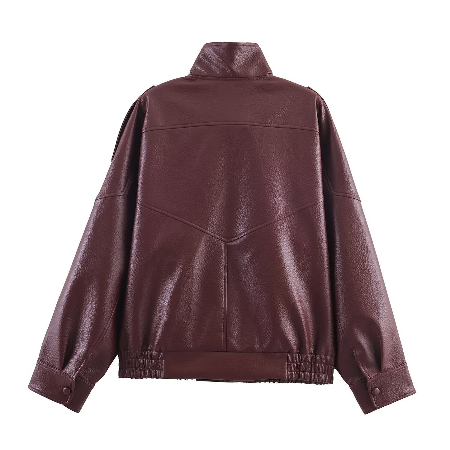 Lederjacke Damen Modern mit Kragen und Taschen Schwarz