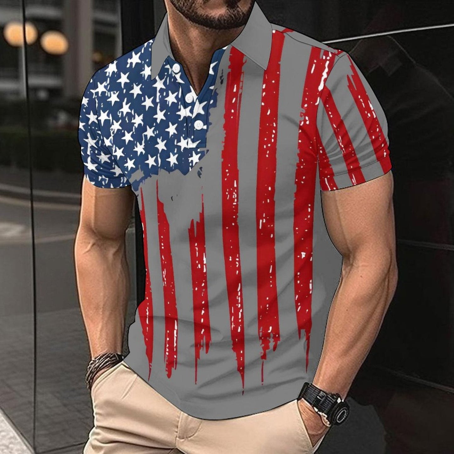 Herren Polohemd Kurzarm Flaggen Motiv Berlin Style