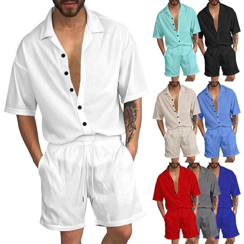 Herren Sommer Set Kurzarmhemd Elastische Shorts - BerlinGlamour