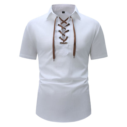 Herren Kurzarmhemd Elegant Schnürfront Modern - BerlinGlamour
