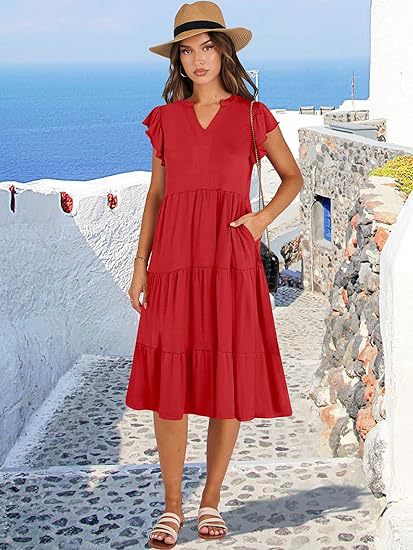 Damen Maxikleid mit Rüschendetails und Taschen Sommerkleid