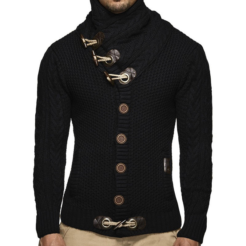 Herren Pullover Grobstrick Schalkragen Knopf Detail Modern