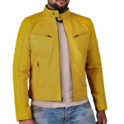 Lederjacke Herren Bikerjacke Stehkragen Reißverschluss