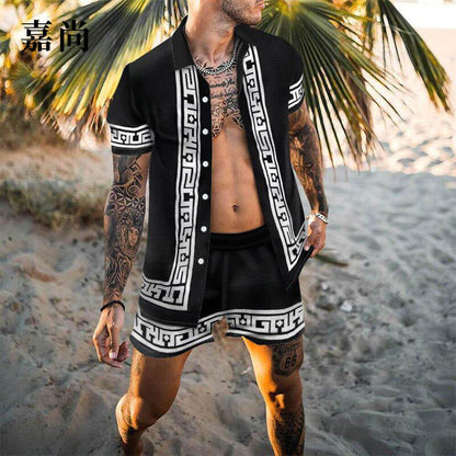 Herren Hemd Shorts Set Modern Grafik Design Sommer