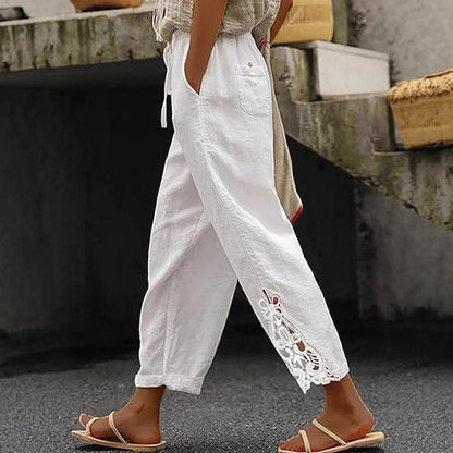 Leinenhose Damen Sommer Leicht Stickerei Modern