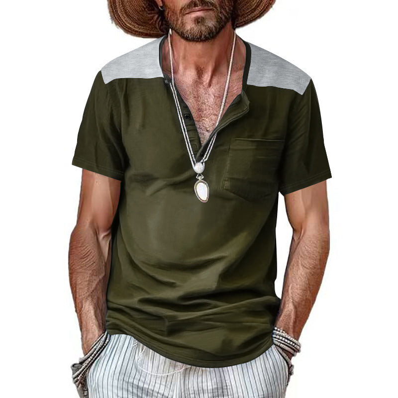 Herren Henley-Shirt Kurzarm mit Kontrastdetails und Brusttasche
