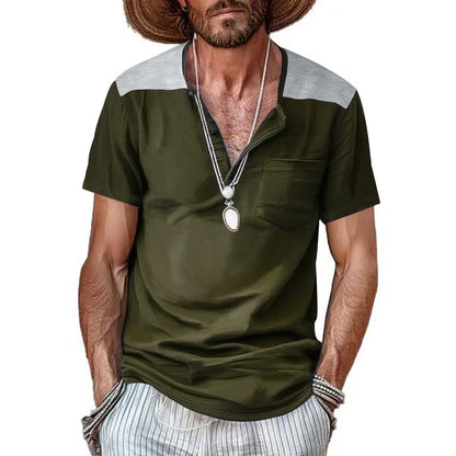 Herren Henley-Shirt Kurzarm mit Kontrastdetails und Brusttasche