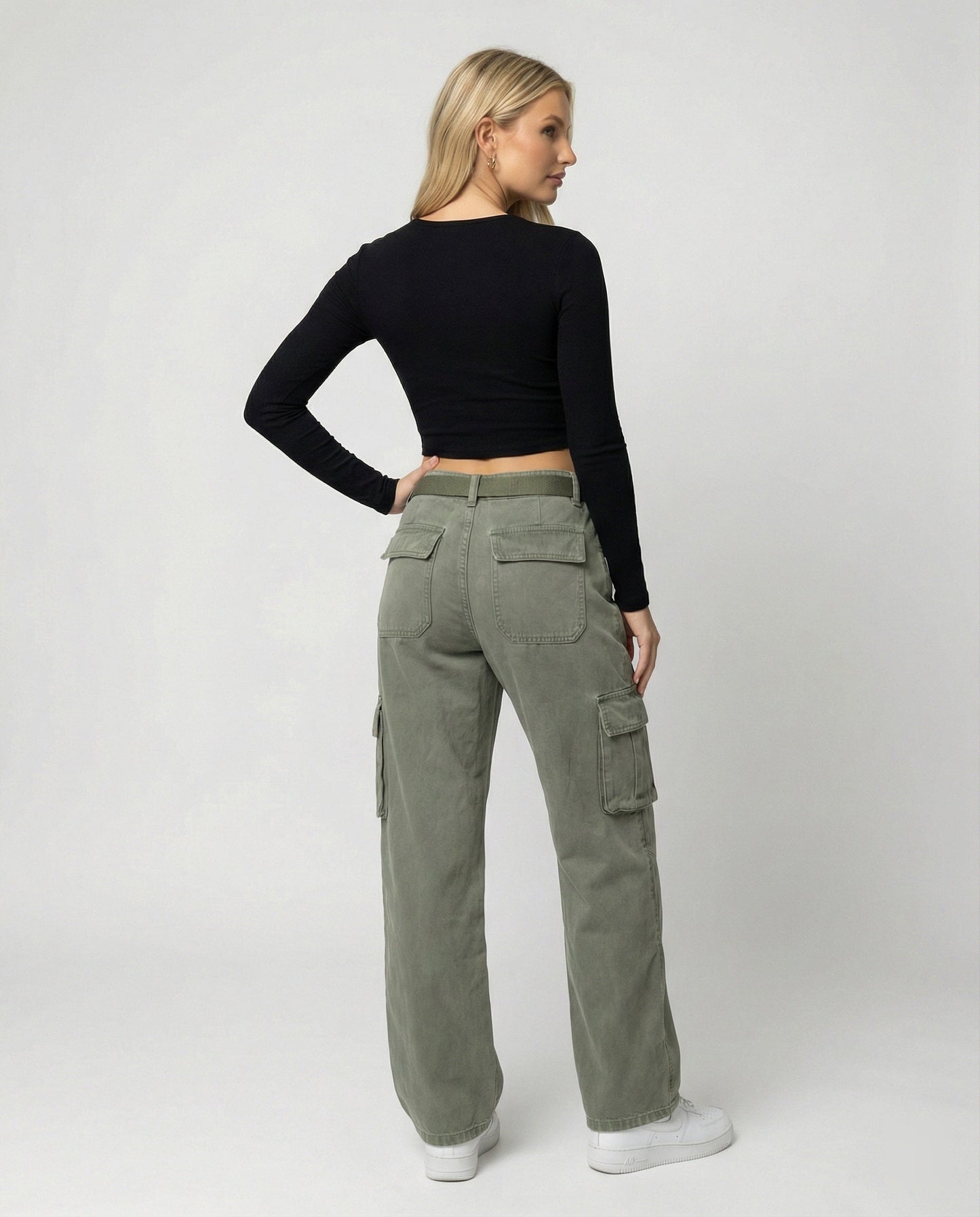Damen Cargohose Hochgeschnitten Bequem Mit Gürtel