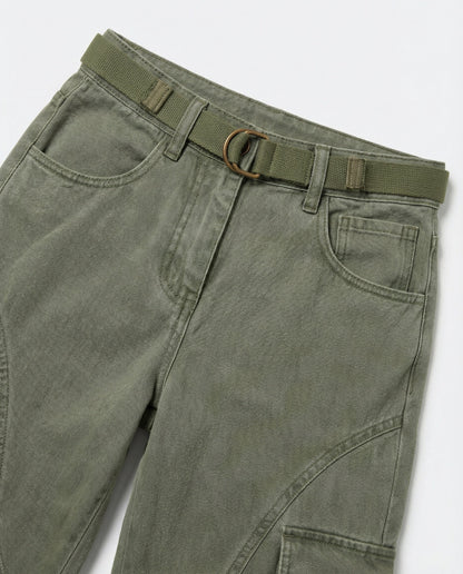 Damen Cargohose Hochgeschnitten Bequem Mit Gürtel
