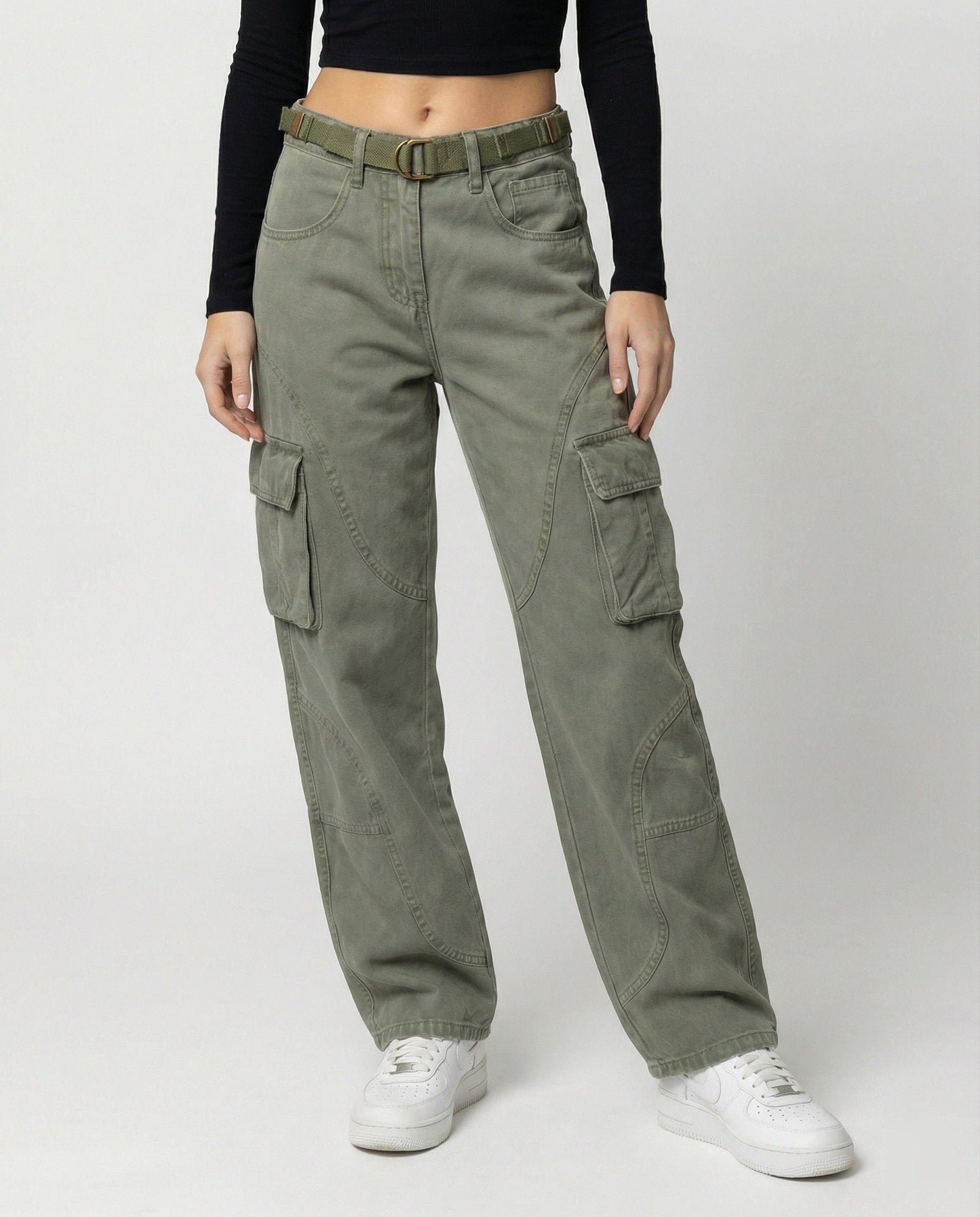 Damen Cargohose Hochgeschnitten Bequem Mit Gürtel - BerlinGlamour