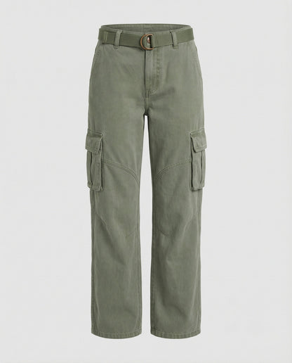 Damen Cargohose Hochgeschnitten Bequem Mit Gürtel