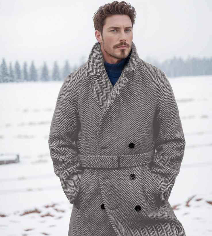 Herren Lodenmantel Doppelreihig Gürtel Modern Classic