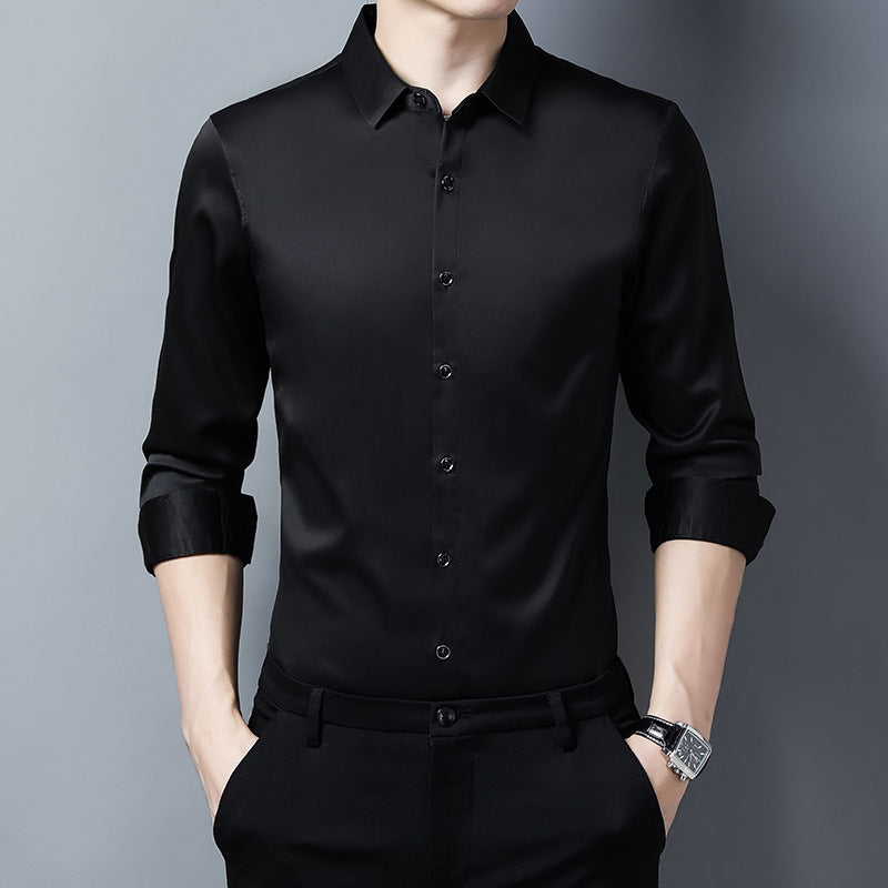 Herren Hemd Langarm aus Seide Satin Elegant