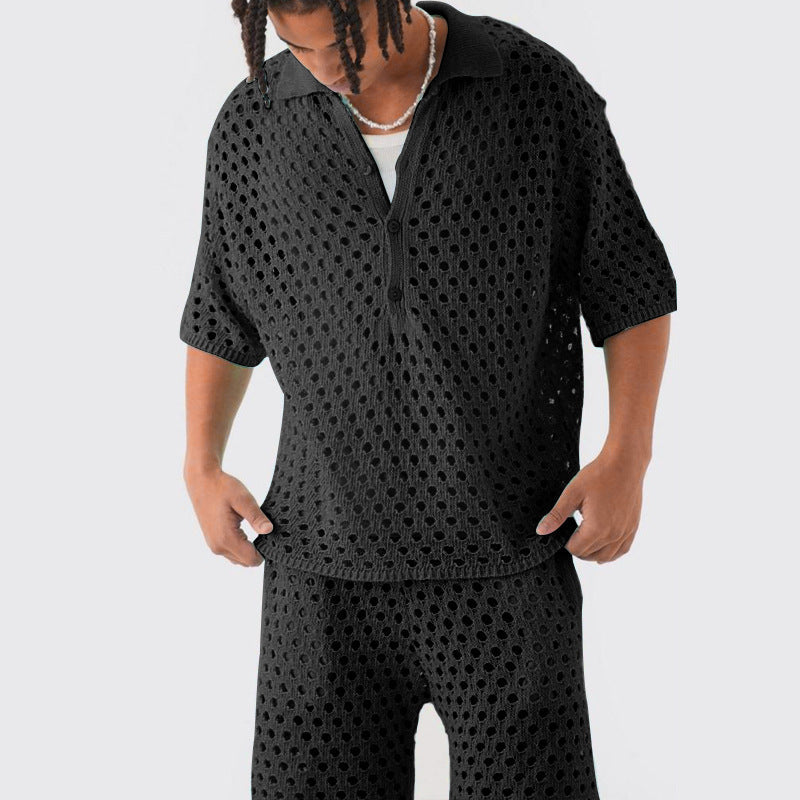 Herren Netzshirt Leicht Kragen Knopfverschluss Sommer
