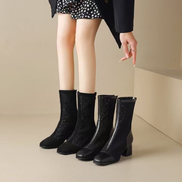 Damen Ankle Boots Spitze Blockabsatz Elegant Komfortabel - BerlinGlamour
