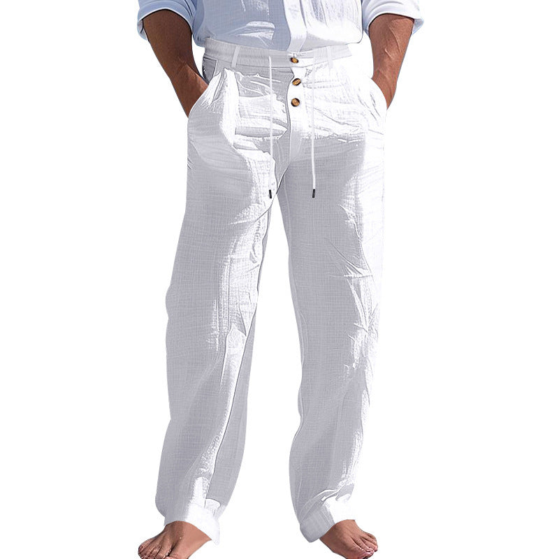 Herren Leinenhose Bequem Mit Höherem Bund