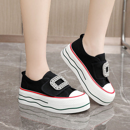 Damen Sneaker Hoch Plattform Glitzer Schnalle