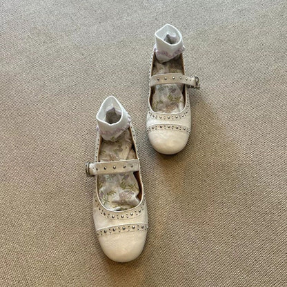 Damen Ballerinas Schnalle Nieten Modern - BerlinGlamour