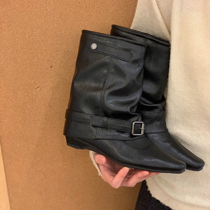 Damen Stiefel Elegante Schnallen Stiefel Schwarz Modisch - BerlinGlamour