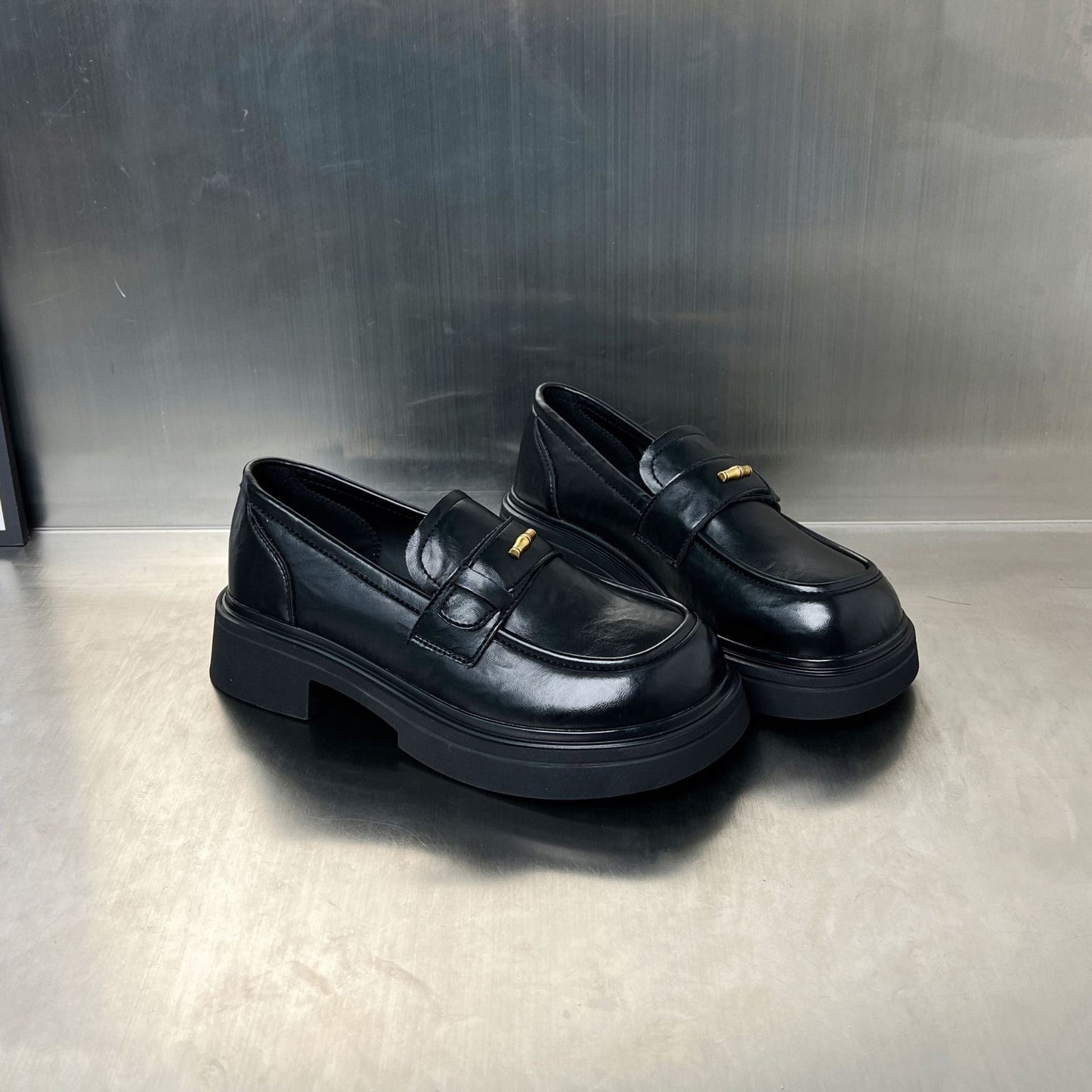Damen Loafers Bequem Klobige Sohle Elegante Schnalle