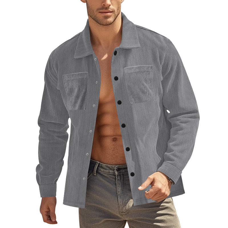 Herren Cordhemd Modern mit Brusttasche und Slim Fit