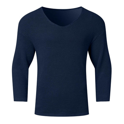 Herren Langarmshirt Waffelstruktur V-Ausschnitt Modern