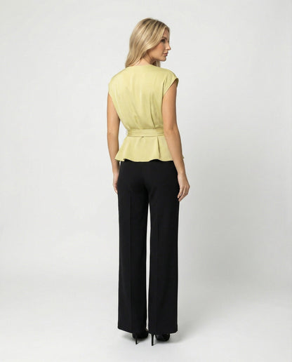 Elegantes Damen Büro Ensemble Wickelbluse mit Hose