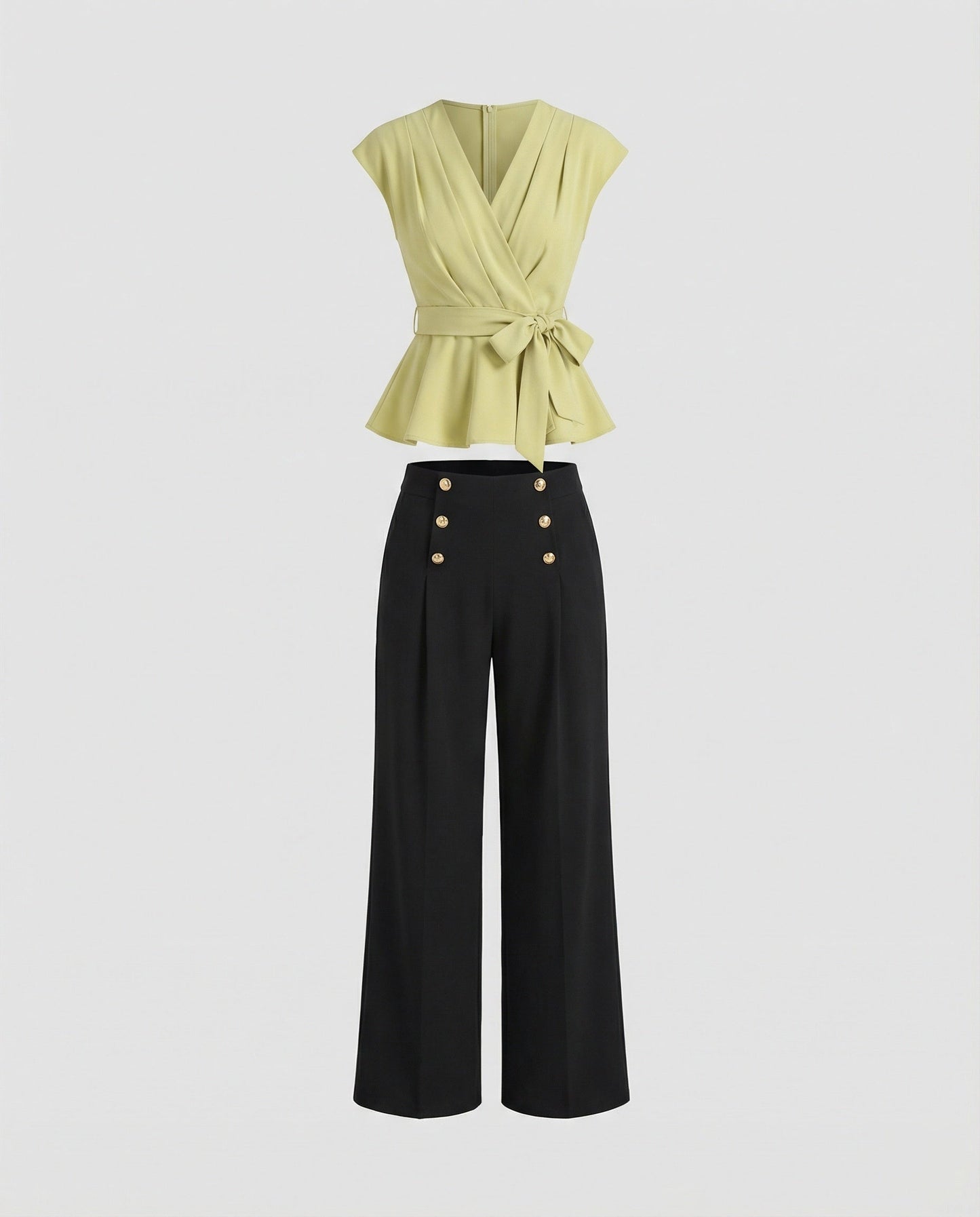 Elegantes Damen Büro Ensemble Wickelbluse mit Hose