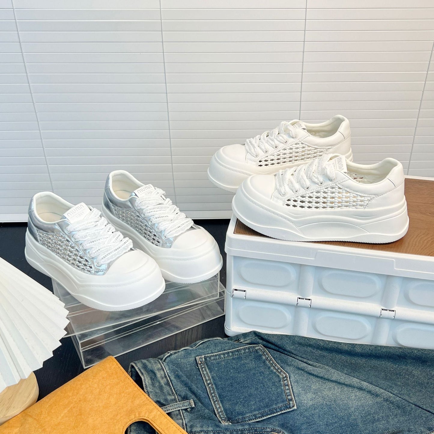 Damen Sneaker Bequem Plateau Netzstruktur Sportlich
