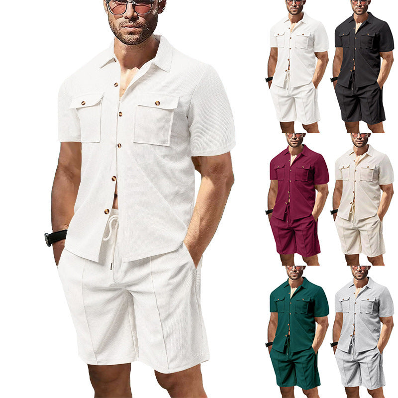 Herren Kurzarmhemd Shorts Set Sommer mit Taschen - BerlinGlamour