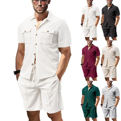 Herren Kurzarmhemd Shorts Set Sommer mit Taschen - BerlinGlamour