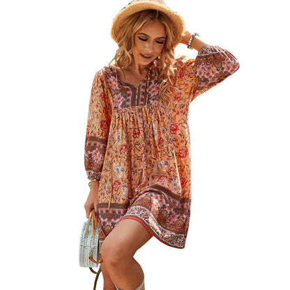 Damen Kleid Blumenmuster Lockere Passform Sommerkleid