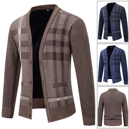 Herren Strickjacke Karo Muster Schick Modern
