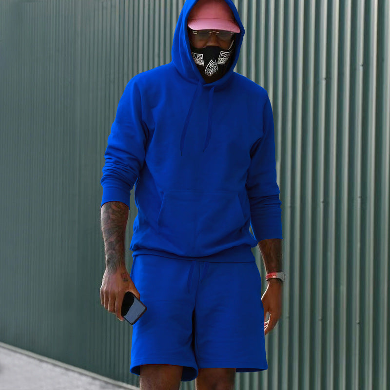 Herren Sport-Outfit Hoodie Shorts Set Athletisch Grau