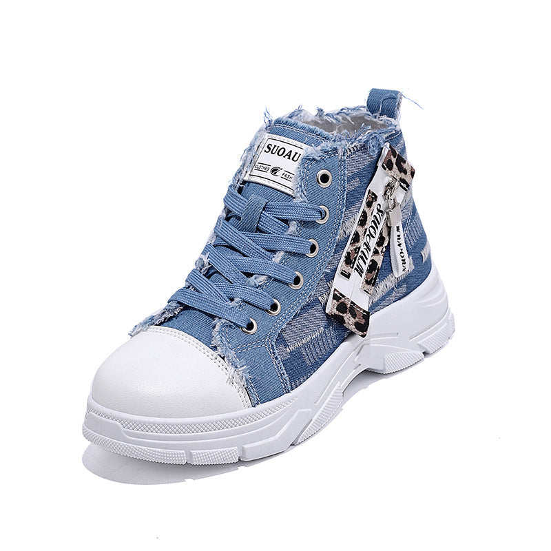 Damen Sneaker High-Top Vintage Denim Optik Stabile Sohle